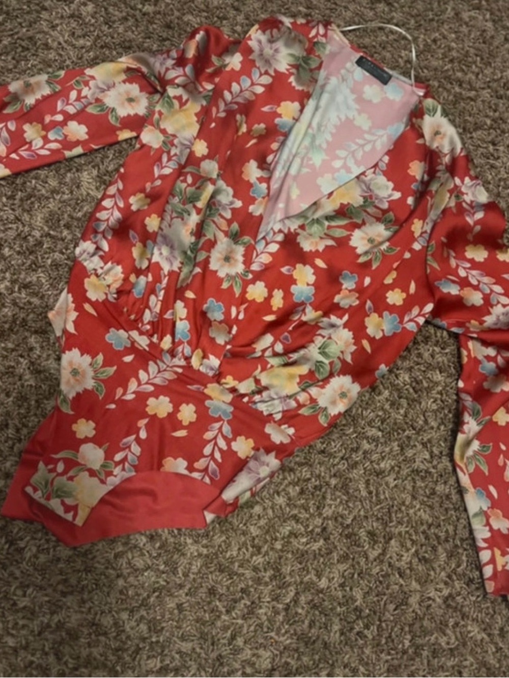 Zara Red Floral Long-Sleeve Bodysuit